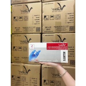 Thùng găng tay y tế Nitrile màu xanh không bột Khải Hoàn (10 Hộp/ thùng)
